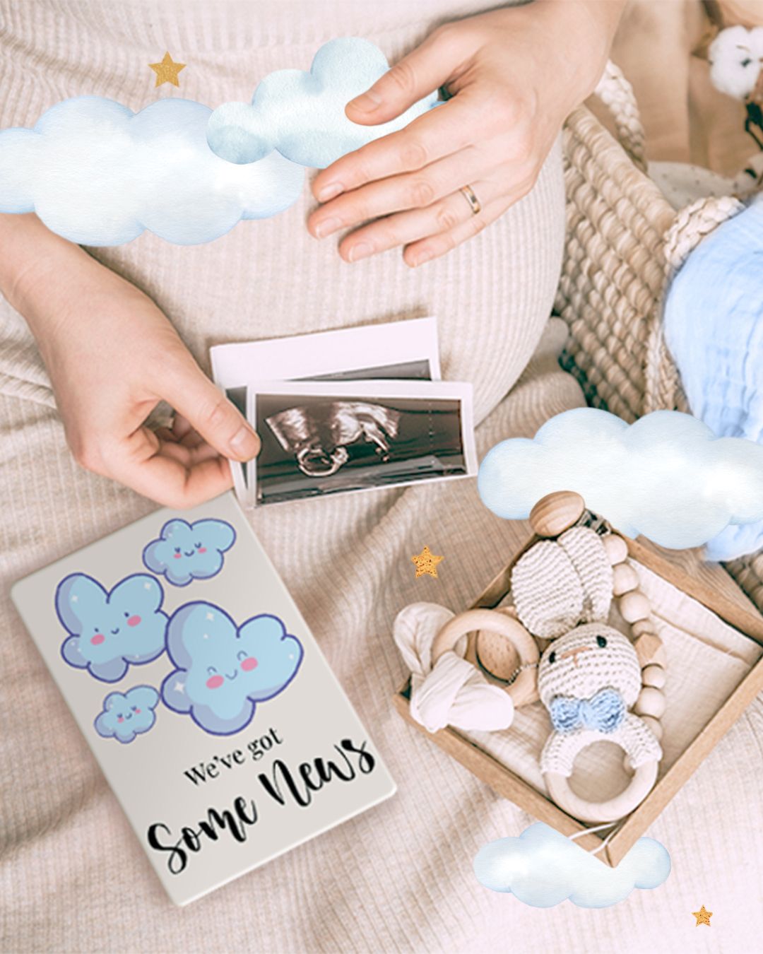Tiny Trees pregnancy announcement milestone card with keepsake photos
