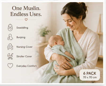 Ultra-Soft Bamboo Muslin Squares – Pack of 6