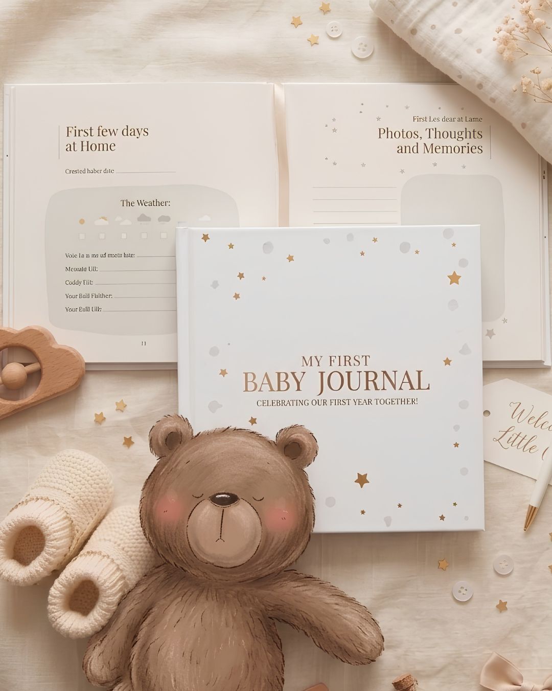 Tiny Trees baby memory journal with teddy bear and keepsake pages