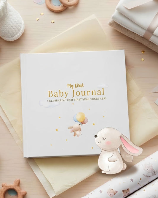 Tiny Trees first year baby journal with bunny design